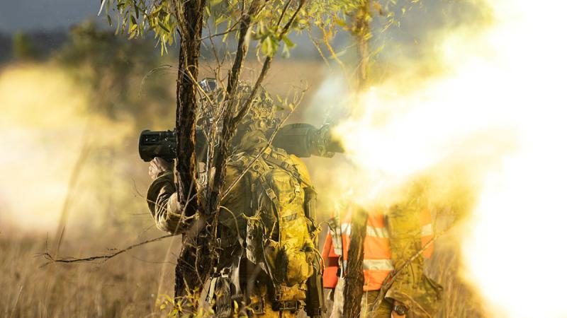 A soldier from the 3rd Battalion, Royal Australian Regiment fires an 84mm Carl Gustav during Exercise Chau Pha in Townsville Field Training Area. Photos: Lance Corporal Riley Blennerhassett 