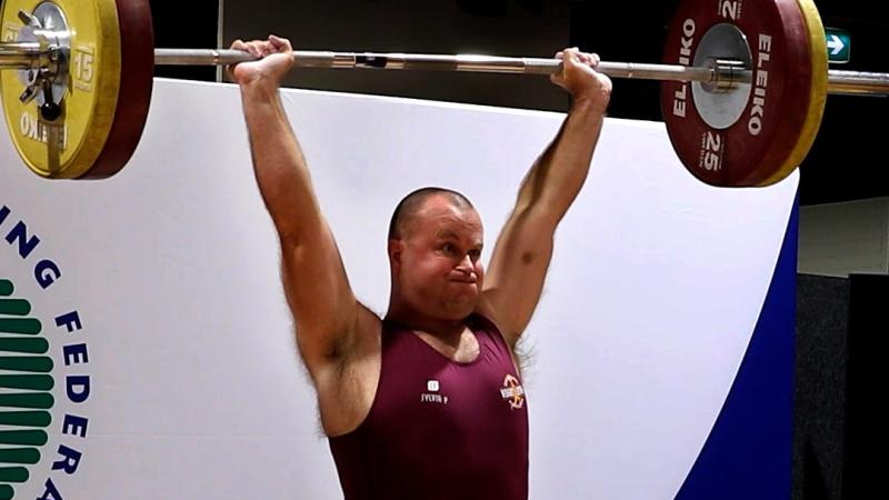 Australian Army officer Major Joshua Barkley lifts his winning clean and jerk in the recent Australian Masters Championships in Sydney.