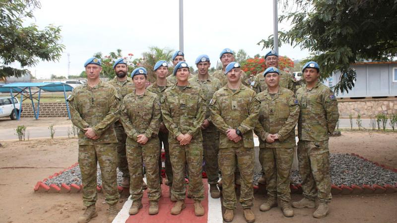 The Australian contingent of the United Nation Mission in South Sudan gathers for Anzac Day 2023 in Juba.