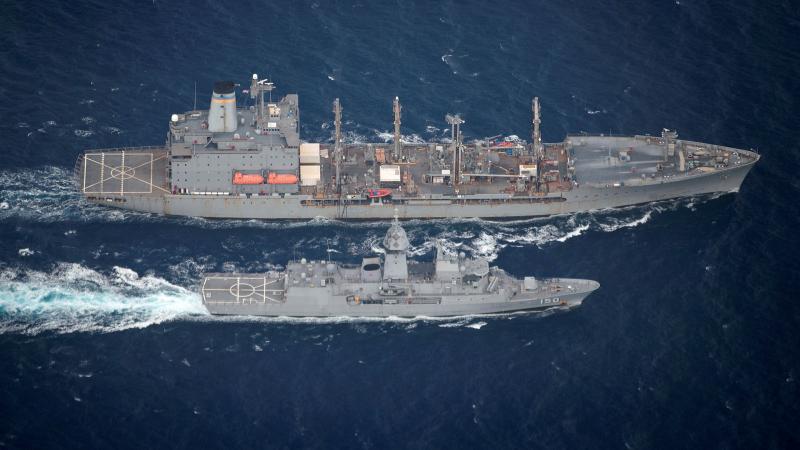 HMAS Anzac conducts a replenishment at sea with USNS Rappahannock during a regional presence deployment. Photos: Leading Seaman Jarryd Capper