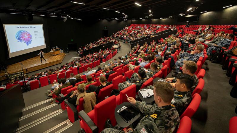 CEO and Founder of StriveStronger, Andrew May speaking at 'The Integrated Mindset - A Social Mastery Journey', held at Australian Defence Force Academy in Canberra. Photos: Kym Smith
