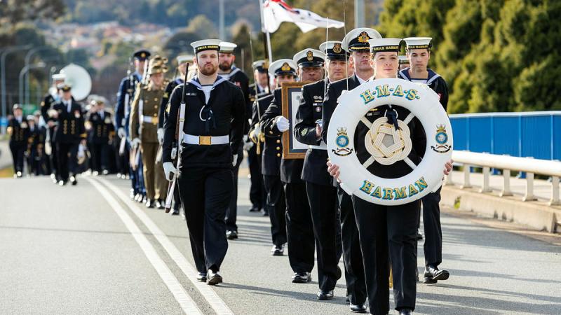 HMAS Harman's ship's company march through Queanbeyan, NSW.