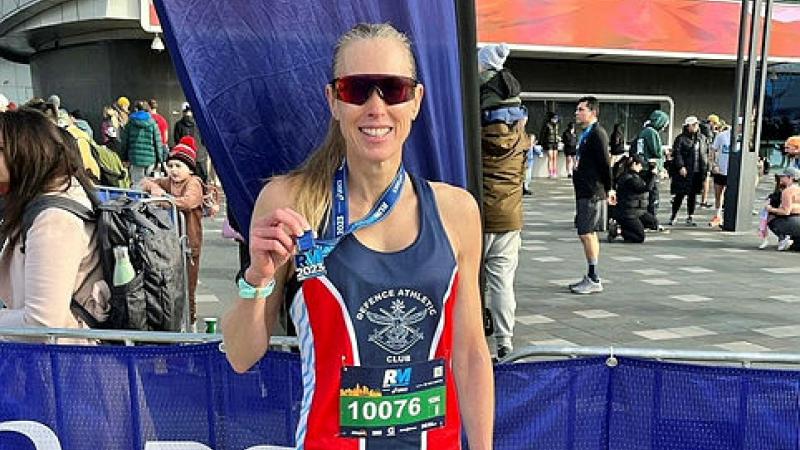  Australian Army officer Major Dee-Ann Jackson after winning the 10k run in her age group, at Run Melbourne.