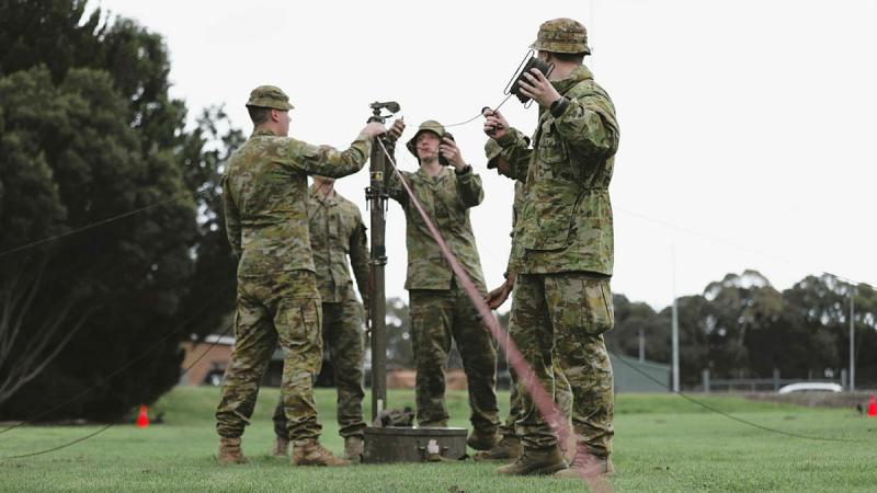 Army signallers from 144 Signal Squadron participate in High Frequency radio activity Exercise Pacific Horizon at Warradale Barracks, SA. Photo: Sergeant Peng Zhang