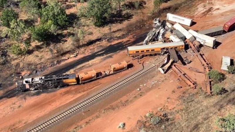 17 Squadron firefighters assisted NTFRS where a freight train collided with a truck at a railway crossing in the town of Katherine, NT. Photo: Northern Territory Police, Fire and Emergency Services.