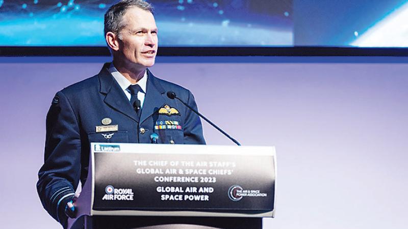 Chief of Air Force Air Marshal Rob Chipman addressing the crowd at the Global Air and Space Chief’s Conference in London. 