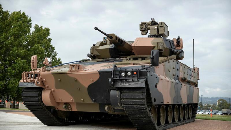 A Redback infantry fighting vehicle on display in Canberra.