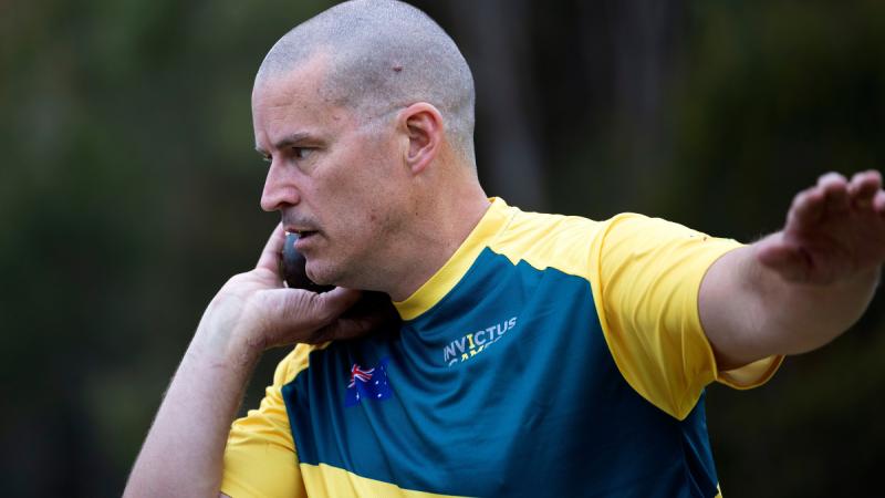 Invictus Games 2023 Team Australia competitor Flight Sergeant Nathan King prepares to throw during an athletics training session at the Sydney Academy of Sport and Recreation, Narrabeen NSW.