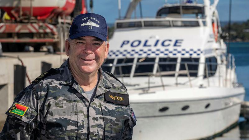 Royal Australian Navy Petty Officer Naval Police Coxswain Gary McIntosh is a miltary advisor and mentor at the Vanuatu Police Maritime Wing at RVS Mala Base, Port Vila. 