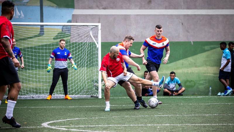 Participants take part in a soccer competition as part of the Exercise Malabar 2023 shore phase in Sydney, NSW. Photos Leading Seaman Matthew Lyall