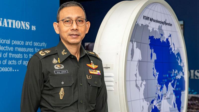 Major General Chumphot Nurakkate poses at the Thai Peace Operations Centre in Bangkok.