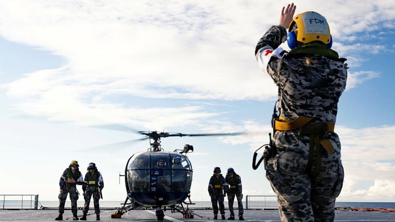 Helicopter aboard a ship