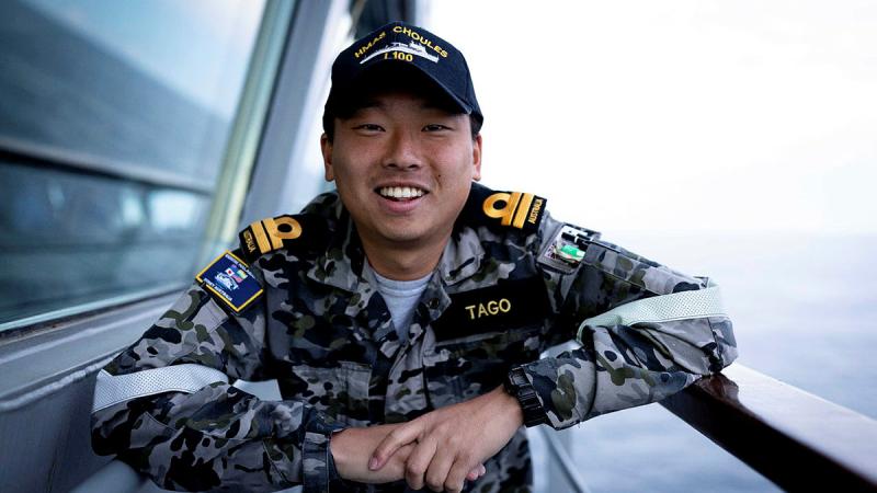  Lieutenant Kento Tago on the bridge of HMAS Choules during Exercise Malabar, NSW. 