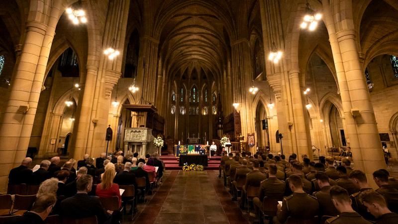 Soldiers and veteran are gathered in St John's Cathedral.
