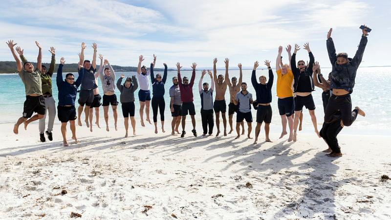 Participants of an Exercise Malabar sports day at Hyams Beach, NSW. 