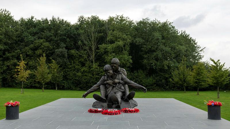 The Brothers in Arms memorial to Privates James and John Hunter near Ypres, Belgium. 