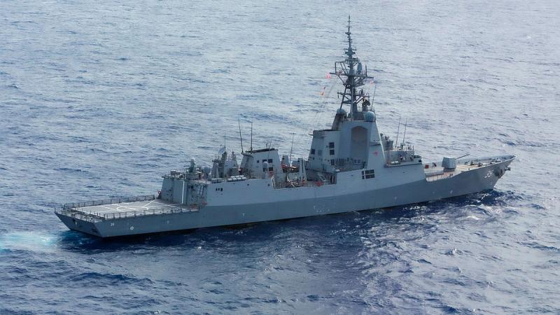 HMAS Hobart on the water.