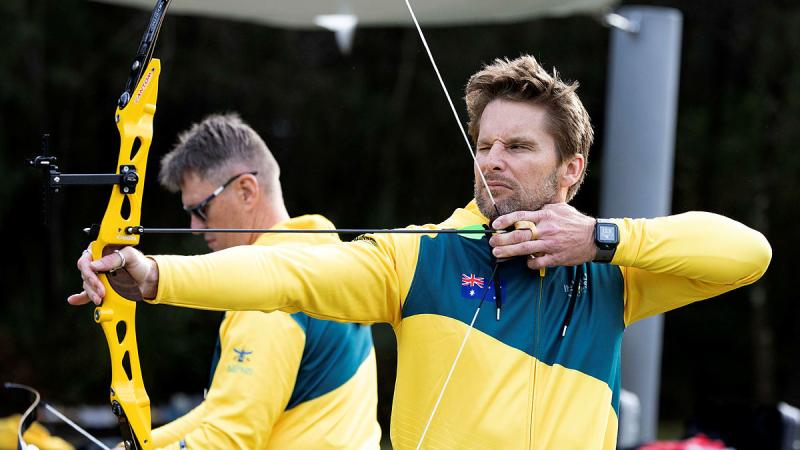  Invictus Games Team Australia competitor Commander Ryan Kelly takes aim during a training camp at the Sydney Academy of Sport & Recreation at Narrabeen, NSW. 