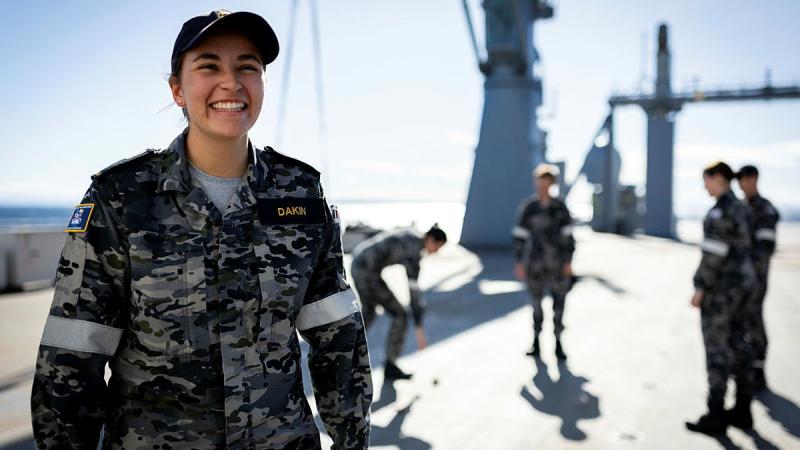 Gap Year Midshipman Sophia Dakin enjoys some down time on board HMAS Choules during Exercise Malabar. Photo: Leading Seaman David Cox