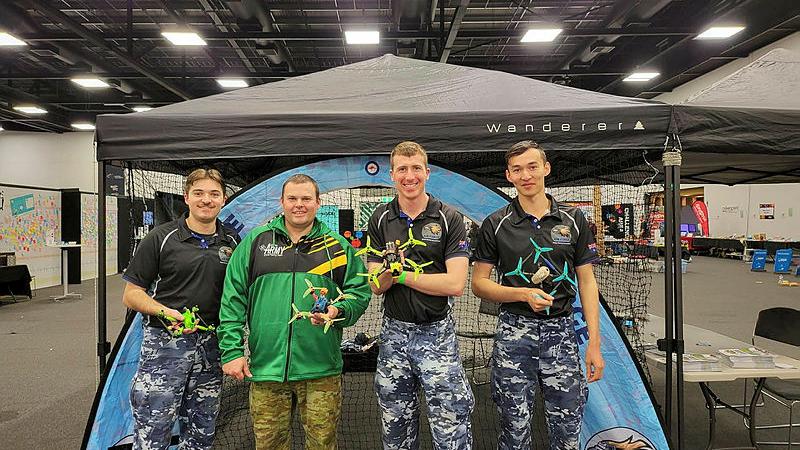 ADF Drone Racers Flying Officer Alexander Le Poer Trench, Sapper Alex Brown, Flight Lieutenant Nick Eberl and Leading Aircraftman Nelson White were part of a drone racing exhibit at the Science Alive! Expo in Adelaide. 