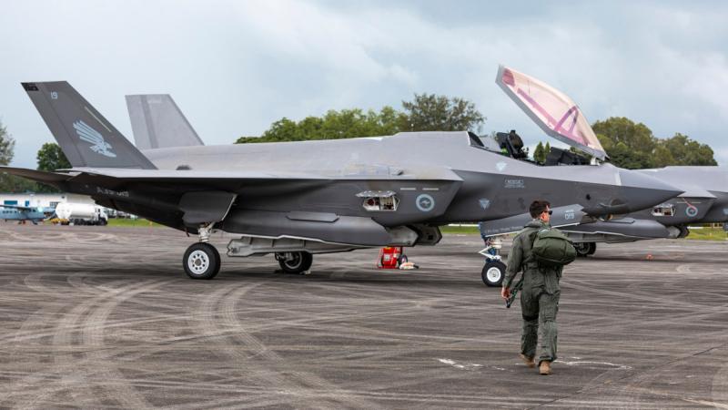 Royal Australian Air Force officer Flying Lieutenant Scott Kidman, of 75 Squadron, prepares to fly an F-35A Lightning ll on Exercise Alon as part of Indo-Pacific Endeavour 2023 at Clark Air Base, Philippines.