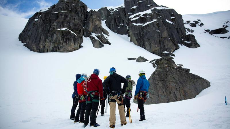 Army Alpine Association members survey their route before a climb during the Army Alpine Association annual skill development carnival Rock&Ice23 at Kosciusko National Park, NSW. 