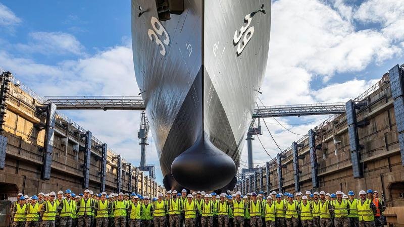 HMAS Hobart ship's company in the Captain Cook Graving Dock, Fleet Base East, NSW. 