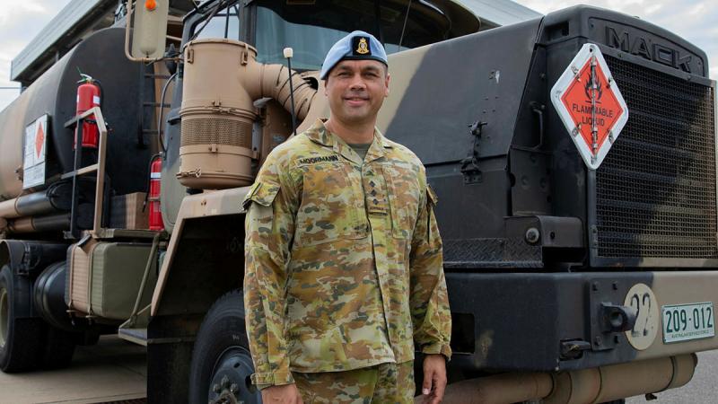 Australian Army officer Captain Joseph Moormann from 5th Aviation Regiment at RAAF Base Townsville, Queensland. 