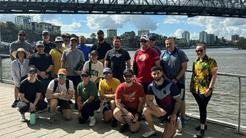 HMAS Moreton’s Maritime Human Resource Officer Sub Lieutenant Matt Murphy, with members from HMAS Moreton, Fleet battle staff, Gallipoli Barracks and Navy Members from RAAF base Amberley on R U OK Day. 