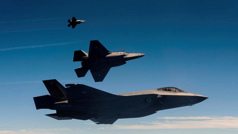 RAAF F-35A Lightning II aircraft from 75 Squadron transit to Sam Ratulangi Air Force Base, Manado, during Exercise Elang AUSINDO 2023. 