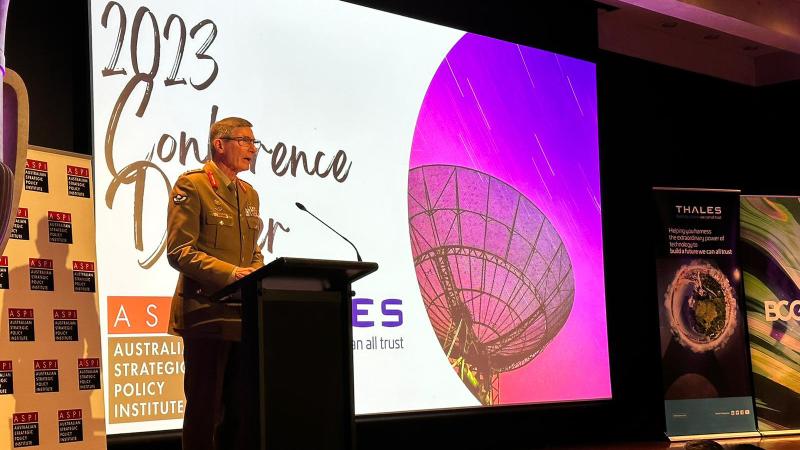 Chief of the Defence Force General Angus Campbell addresses the Australian Strategic Policy Institute's Disruption and Deterrence Conference.