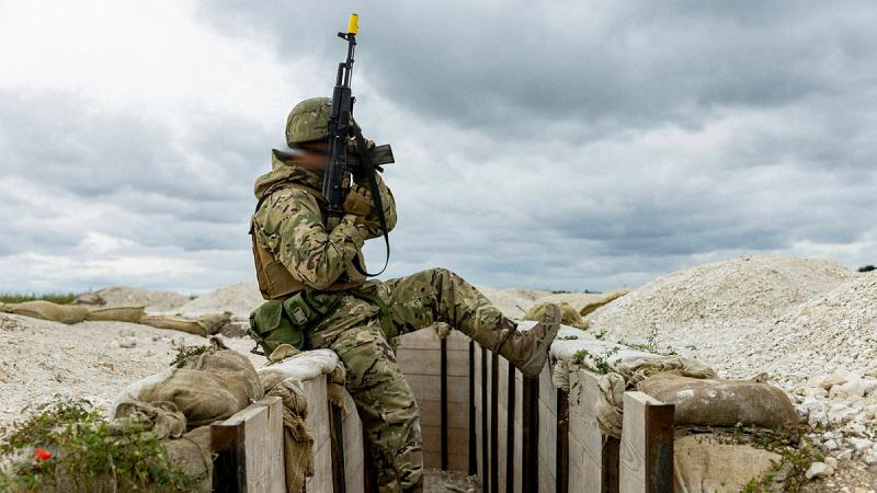  A recruit from the Armed Forces of Ukraine on Operation Kudu in the UK in August in Western Ukraine. 