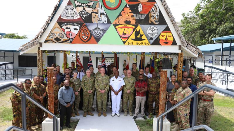 Commander 1st (Australian) Division Major General Scott Winter AM and delegates at the official opening of Regional Exercise Longreach and South Pacific Defence Ministers' Meeting in Port Moresby, Papua New Guinea