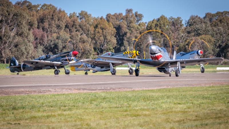 Historic aircraft from 100 Squadron prepare to take part in flying displays at the 2023 Tocumwal Airshow. 