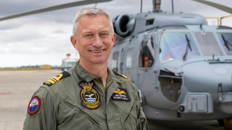 Lieutenant Commander Jeffrey Topping on the flight line at the Romeo complex, HMAS Albatross.