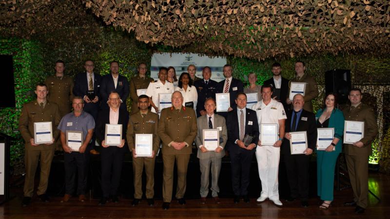 Representatives of winners and honourable mentions in the WA Employer Support Awards with Head Joint Support Services Division Major General Douglas Laidlaw, centre front.