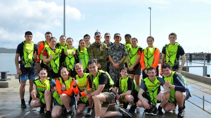 The Patron of ADF Cadets, General the Honourable Sir Peter Cosgrove (Retired) joined cadets on the wharf.