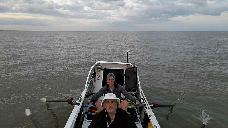  Commander Alisdair Putt, front, and Lieutenant Stuart Moore train for the World’s Toughest Row off the Essex coastline in the North Sea.