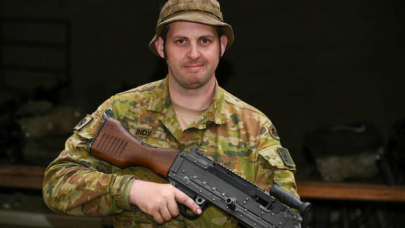 Australian Army Corporal Andrew Undy during a direct fire support weapons course.