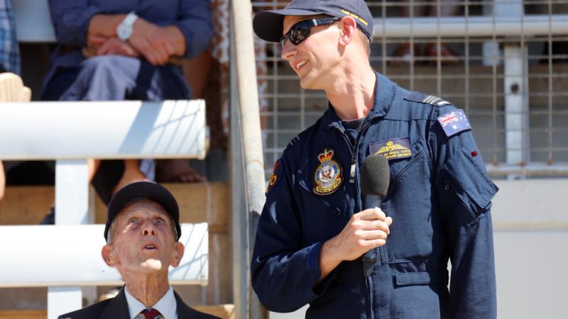 Retired Air Force veteran Howard Hendrick (Left) celebrating his 100th birthday with Squadron Leader Samuel Da Graca Costa at the Loxton spring show.
