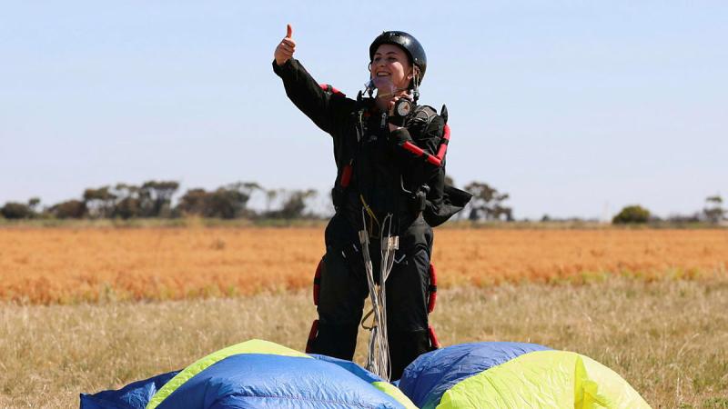 Lieutenant Grace Neuhaus gives the thumbs up following a successful landing during the course in Adelaide.