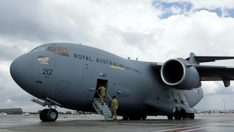 RAAF C-17A Globemaster III at Ben Gurion airport in Israel on 15 October 2023 preparing to support assisted departure flights due to the Hamas-Israel conflict. 