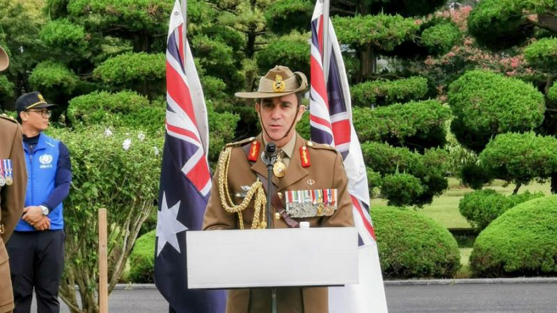 Chief of Army Lieutenant General Simon Stuart attended the interment ceremony for Olwyn Green, former wife to Lieutenant Charles Green, at the United Nations Memorial Cemetery in Busan, South Korea.