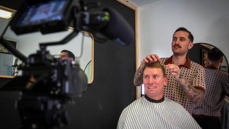 RAF Serge travelled to the central coast to have his haircut by Instagram content maker Nick Senem.