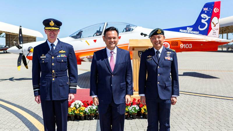  From left, Chief of Air Force, Air Marshal Robert Chipman, Republic of Singapore Senior Minister of State for Defence and Manpower, Mr Zaqy Mohamad, and Chief of Air Force, Republic of Singapore Air Force, Major-General Kelvin Khong. 