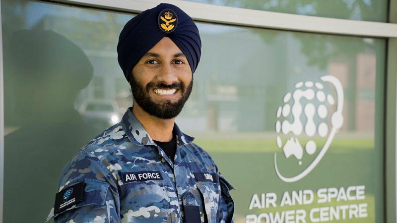 FLTLT Inderbir Singh outside the Air and Space Power centre.