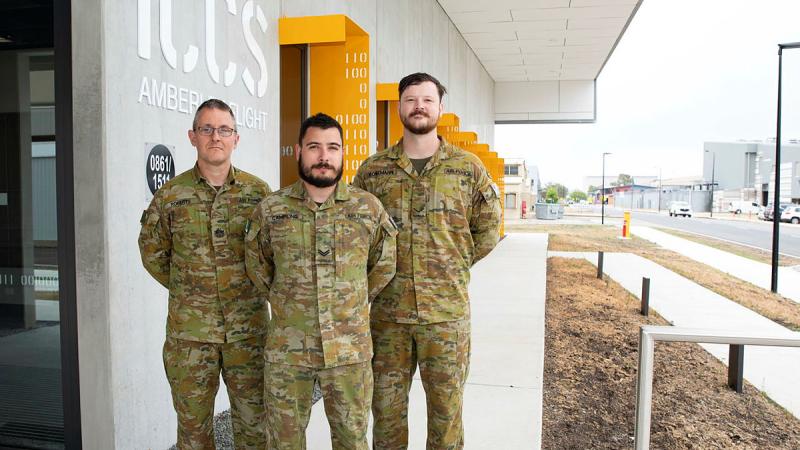 Left to right, Warrant Officer Scott Roberts, Corporal Stephen Campling and Leading Aircraftman Todd Koneman from 1 Combat Communication Squadron at RAAF Base Amberley, Queensland