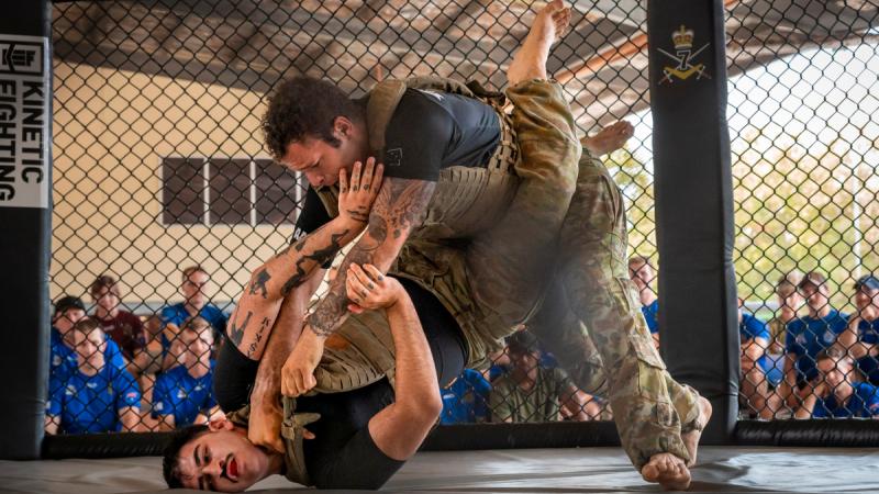 Australian Army soldiers compete as part of the Gallipoli Barracks Army Combatives Tournament finals in Brisbane.