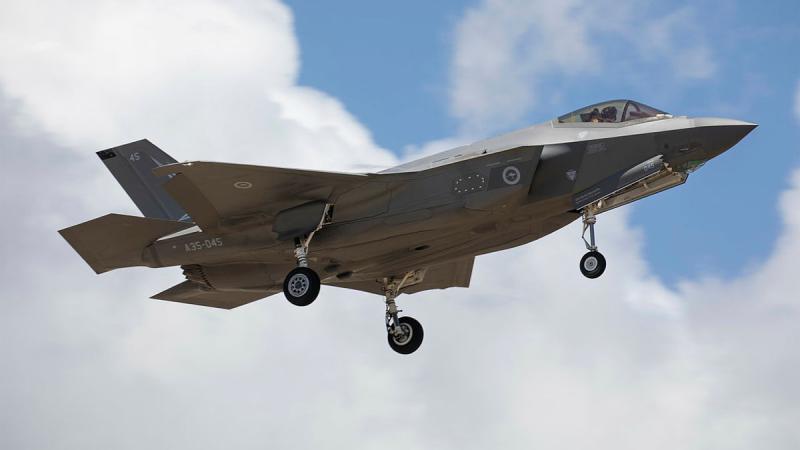 An F-35A Lightning II arriving at RAAF Base Townsville.