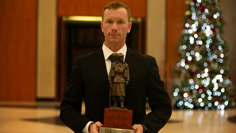  Australian Army soldier Corporal Nathan Groen awarded the Hasset Trophy at the Great Hall in Parliament House. 